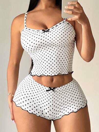 SHEIN SXY مجموعة نوم كاجوال للنساء بنقاط - توب كامي + شورت، مجموعة بيجامة نقاط للنساء 2 قطعة