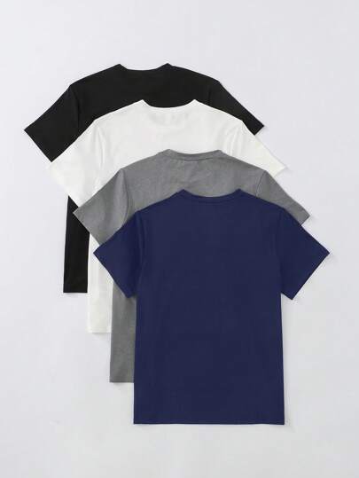 SHEIN Vacaura تي شيرت أكمام قصيرة لون سادة مناسب للارتداء اليومي، تصميم لون سادة، رقبة كلاسيكية، ناعم وراحة