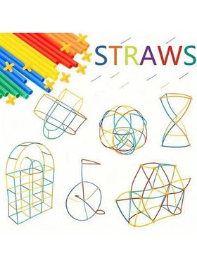 80/150/200 قطعة مجموعة ألعاب بناء القش، ألعاب بناء STEM، ألعاب قش، ألعاب بلاستيكية متداخلة أنابيب رفيعة، طقم تعليمي للأطفال هدية للأولاد والبنات