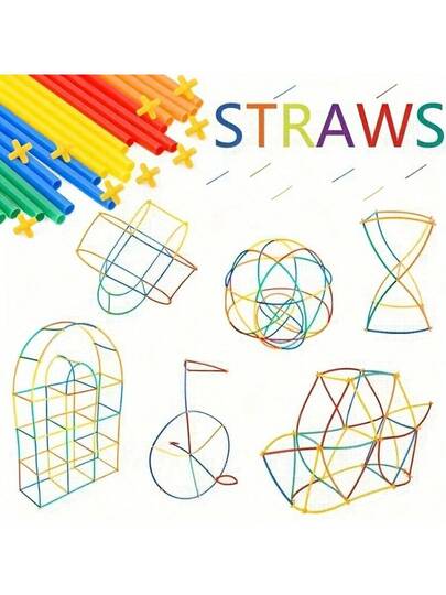 80/150/200 قطعة مجموعة ألعاب بناء القش، ألعاب بناء STEM، ألعاب قش، ألعاب بلاستيكية متداخلة أنابيب رفيعة، طقم تعليمي للأطفال هدية للأولاد والبنات