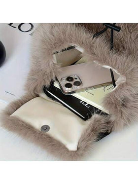 حقيبة ظهر نسائية قطعة واحدة، حقيبة ظهر صغيرة بعنصر من الفرو، حقيبة يومية خفيفة الوزن