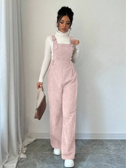 Selianne سروال قصير فضفاض بجيوب من المخمل للمرأة باللون الأحادي