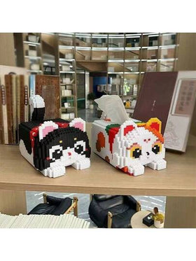 1 طقم ألعاب تركيب كتل على شكل قطة جميلة جدًا، صندوق مناديل إبداعي على شكل لغز، لعبة يدوية، ديكور منزلي/مكتبي لصندوق المناديل، هدية
