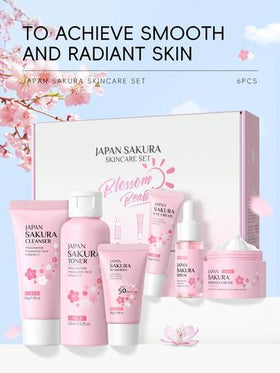 1 مجموعة LAIKOU JAPAN SAKURA تحتوي على 6 قطع للعناية بالبشرة، مضادة للشيخوخة (كريم واق من الأشعة فوق البنفسجية 30جم بواقي 50 وغسول 50جم ومحلول تنظيف 100مل وسيروم 17مل وكريم للعين 15جم وكريم للوجه 25جم) هدايا مجموعات العناية الفائقة بالبشرة هدايا للفتيات ل