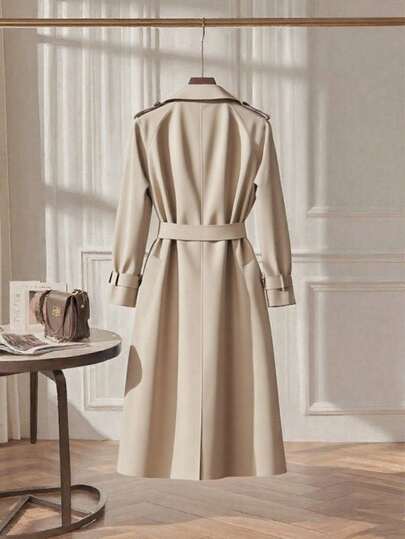 Franclia معطف ترنش أنيق بطراز بريطاني أنيق، طويل الأكمام، بأزرار سوداء، بطانة وجيوب، مزين بحزام وأحرف يابانية على الأساور، بألوان متباينة، مناسب للربيع والخريف