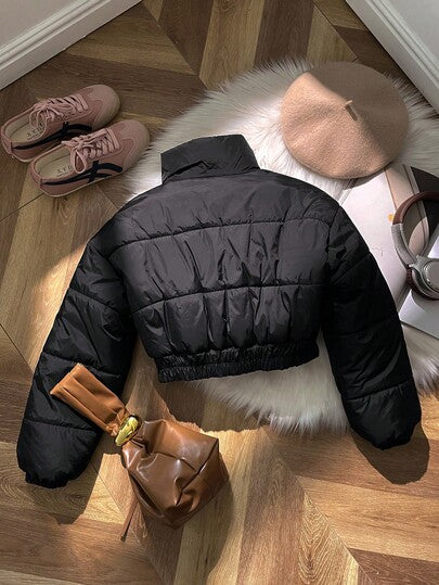 SHEIN معطف طويل الأكمام مبطن مع سحاب قابل للعكس بطبعة نمر أسود للفتيات المراهقات في فصل الخريف والشتاء