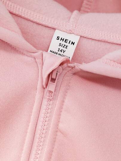 SHEIN معطف بنات المراهقات، جاكيت بقصة أنيقة مزينة بفيونكة، قماش هودي مبطن دافئ مريح، زخرفة أكمام بفيونكة، طراز فتاة شابة نشيطة، مناسب للعودة إلى المدرسة أو الارتداء اليومي، خريف/شتاء