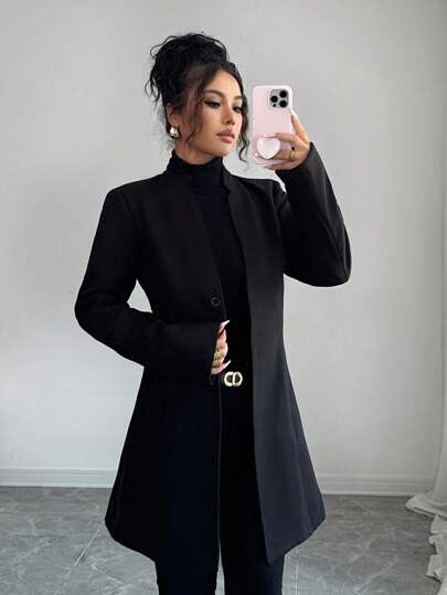 SHEIN Tall معطف نسائي كاجوال بياقة عالية مناسب، معطف ترنش للخريف والشتاء للنساء
