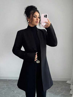 SHEIN Tall معطف نسائي كاجوال بياقة عالية مناسب، معطف ترنش للخريف والشتاء للنساء