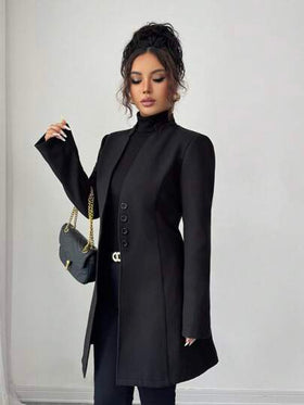 SHEIN Tall معطف نسائي كاجوال بياقة عالية مناسب، معطف ترنش للخريف والشتاء للنساء