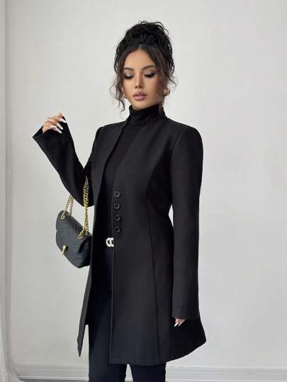 SHEIN Tall معطف نسائي كاجوال بياقة عالية مناسب، معطف ترنش للخريف والشتاء للنساء