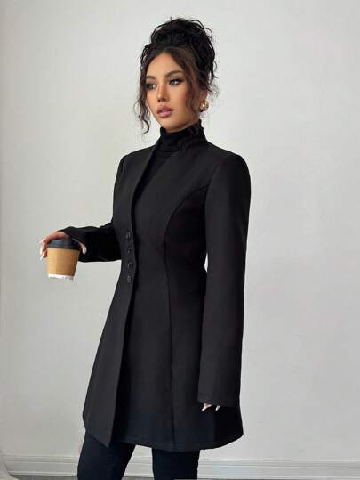 SHEIN Tall معطف نسائي كاجوال بياقة عالية مناسب، معطف ترنش للخريف والشتاء للنساء