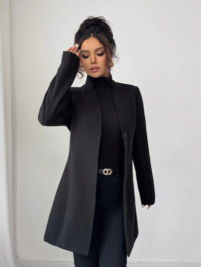 SHEIN Tall معطف نسائي كاجوال بياقة عالية مناسب، معطف ترنش للخريف والشتاء للنساء