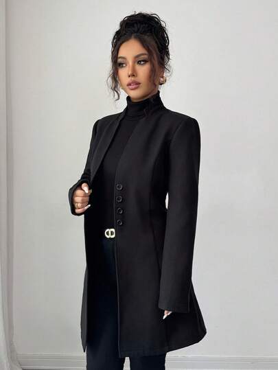 SHEIN Tall معطف نسائي كاجوال بياقة عالية مناسب، معطف ترنش للخريف والشتاء للنساء