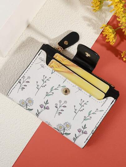 MADLEY محفظة معدنية أنيقة مزخرفة بطبعات زهرية للنساء، محفظة نقود صغيرة، محفظة صغيرة، محفظة جميلة