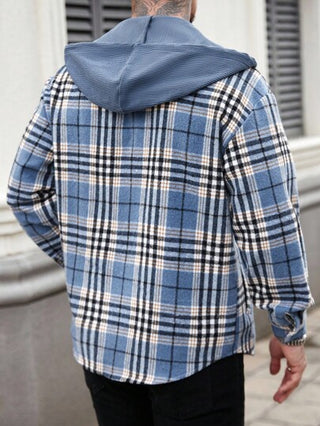 Manfinity Homme معطف صوفي مقلم بقلنسوة للرجال، مثالي للتجمعات