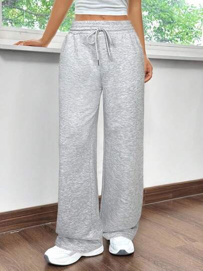SHEIN EZwear بنطلون رياضي نسائي فضفاض بساق مستقيمة، رمادي