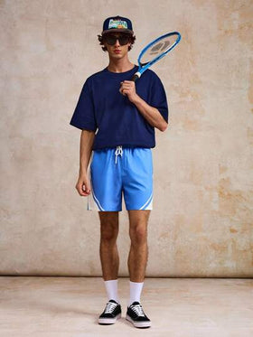 Surfspeed شورت شاطئ للرجال بخصر مربوط بسحاب وجيوب بطبعة أشجار النخيل