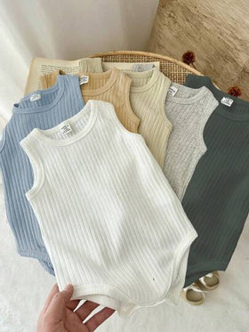 SHEIN Vintaside Kids بوديسوت أطفال صيفية بدون أكمام مجموعة من 6 قطع، متعددة الألوان تشمل الأسود والأبيض والرمادي والبرتقالي الداكن والأزرق الفاتح والبيج الفاتح وألوان كلاسيكية أخرى