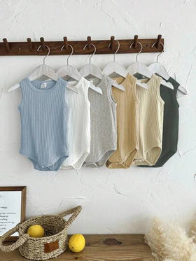 SHEIN Vintaside Kids بوديسوت أطفال صيفية بدون أكمام مجموعة من 6 قطع، متعددة الألوان تشمل الأسود والأبيض والرمادي والبرتقالي الداكن والأزرق الفاتح والبيج الفاتح وألوان كلاسيكية أخرى