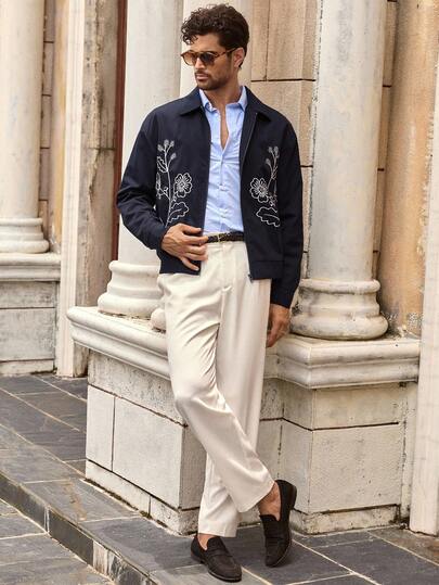 HIMLAND جاكيت كاجوال للرجال مطرزة بالزهور، مناسبة للارتداء اليومي