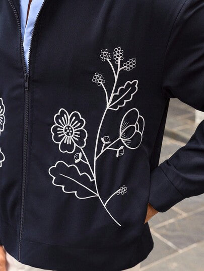 HIMLAND جاكيت كاجوال للرجال مطرزة بالزهور، مناسبة للارتداء اليومي