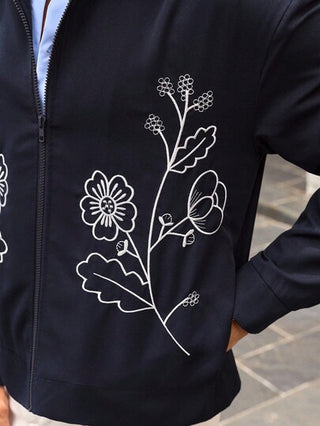 HIMLAND جاكيت كاجوال للرجال مطرزة بالزهور، مناسبة للارتداء اليومي