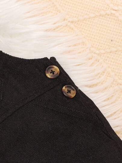 SHEIN Vintaside Kids طقم جمبسوت شتوي/خريفي للأطفال من القطيفة المخططة