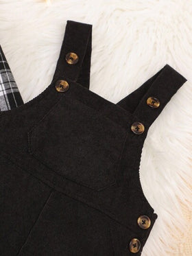 SHEIN Vintaside Kids طقم جمبسوت شتوي/خريفي للأطفال من القطيفة المخططة