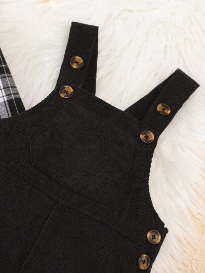 SHEIN Vintaside Kids طقم جمبسوت شتوي/خريفي للأطفال من القطيفة المخططة