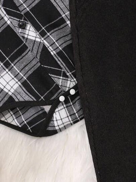 SHEIN Vintaside Kids طقم جمبسوت شتوي/خريفي للأطفال من القطيفة المخططة