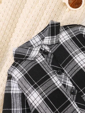SHEIN Vintaside Kids طقم جمبسوت شتوي/خريفي للأطفال من القطيفة المخططة