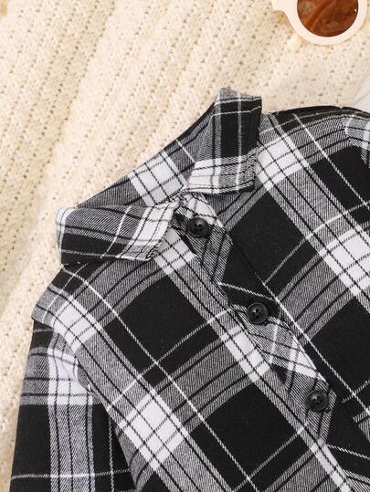 SHEIN Vintaside Kids طقم جمبسوت شتوي/خريفي للأطفال من القطيفة المخططة