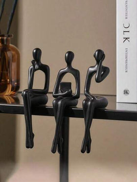 3 تماثيل "المفكر" باللون الأسود لديكور المنزل، تحف فنية تجريدية حديثة، إكسسوارات ديكورية لطاولة القهوة وخزانة التلفاز والمكتب والرف الكتب (أسود)