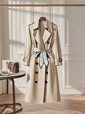 Franclia معطف ترنش أنيق بطراز بريطاني أنيق، طويل الأكمام، بأزرار سوداء، بطانة وجيوب، مزين بحزام وأحرف يابانية على الأساور، بألوان متباينة، مناسب للربيع والخريف