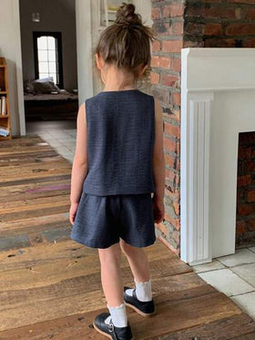 Dazy Kids مجموعة بلوزة بياقة مستديرة وشورت فضفاض كاجوال للفتيات الصغيرات، صيفي