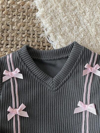 SHEIN طقم ملابس علوية محبوكة بياقة على شكل V وتنورة مطوية أنيقة للأطفال الرضع والصغار من عمر 0-3 سنوات، للخريف والشتاء