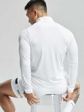 Manfinity Sport Corelite جاكيت رياضية بيضاء للرجال مع طوق عمودي وسحاب للراحة النشطة، ملابس تمرين للرجال، ملابس صالة الألعاب الرياضية للرجال، ملابس رياضية للرجال، جاكيت رياضية للرجال