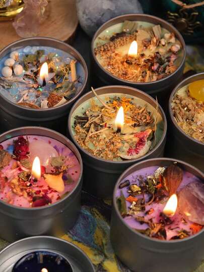 1 شمعة معطرة بالزهور في علبة قصدير عتيقة، شمع صويا طبيعي، عطر طويل الأمد، مناسبة للبيئة المنزلية | هدية أنيقة، لوازم حفلات، ديكور الغرفة (وضع الأزهار المجففة عشوائي بسبب الصنع اليدوي)