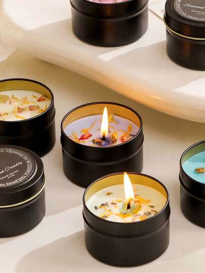 1 شمعة معطرة بالزهور في علبة قصدير عتيقة، شمع صويا طبيعي، عطر طويل الأمد، مناسبة للبيئة المنزلية | هدية أنيقة، لوازم حفلات، ديكور الغرفة (وضع الأزهار المجففة عشوائي بسبب الصنع اليدوي)