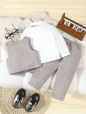 SHEIN زي رسمي للأطفال الصبيان، طقم سترة ذات لون واحد + بنطلون، بدون قميص أو إكسسوارات، مناسب للأعمار من 6 أشهر إلى 3 سنوات، للارتداء في المناسبات الرسمية كالزفاف والحفلات والأعياد والتخرج
