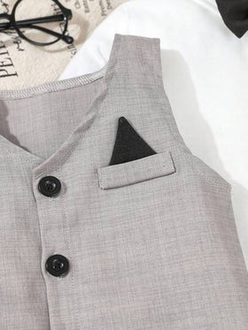 SHEIN زي رسمي للأطفال الصبيان، طقم سترة ذات لون واحد + بنطلون، بدون قميص أو إكسسوارات، مناسب للأعمار من 6 أشهر إلى 3 سنوات، للارتداء في المناسبات الرسمية كالزفاف والحفلات والأعياد والتخرج