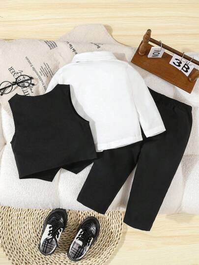 SHEIN طقم بدلة رسمية للأطفال الصبيان، سترة أحادية الصدر بلون واحد + طقم بنطلون، بدون قميص أو إكسسوارات، مناسب للأعمار من 6 أشهر إلى 3 سنوات، للارتداء الرسمي في الزفاف والحفلات والأعياد والتخرج