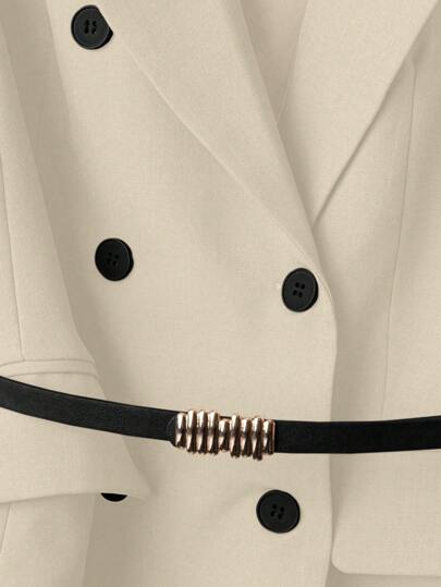 SHEIN Clasi طقم ملابس علوية أنيقة بدون أكمام مزدوجة الصدر مع حزام وبنطال واسع الساق مع جيوب قطعتين للنساء
