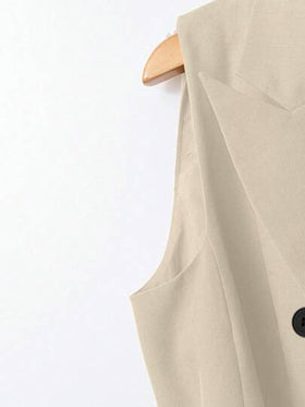 SHEIN Clasi طقم ملابس علوية أنيقة بدون أكمام مزدوجة الصدر مع حزام وبنطال واسع الساق مع جيوب قطعتين للنساء