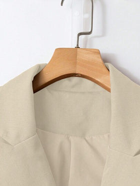 SHEIN Clasi طقم ملابس علوية أنيقة بدون أكمام مزدوجة الصدر مع حزام وبنطال واسع الساق مع جيوب قطعتين للنساء