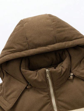 1 قطعة معطف رجالي سميك مزود بقبعة للخارج، لون أحادي، خريف/شتاء، من الفليس