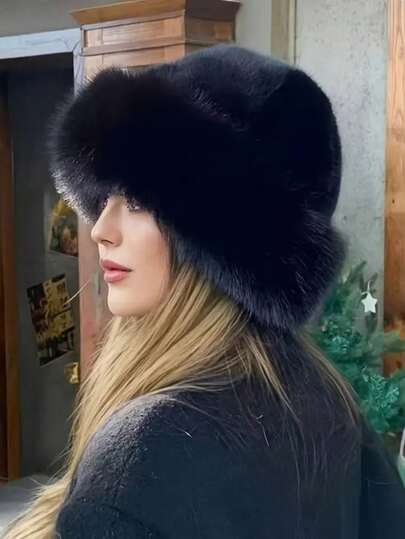 قبعة شتوية فرائية للنساء، بتصميم أوروبي وكوري دافئ، لون أحادي جذاب وعملي، تصميم أكثر سمكًا