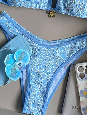 Swim Mod 2 حزمة ملابس صيفية شاطئية للنساء، ملابس علوية حمالات سباغيتي مزخرفة بنقشات زهور والجزء السفلي قصير قطعتي بكيني، بذلة السباحة