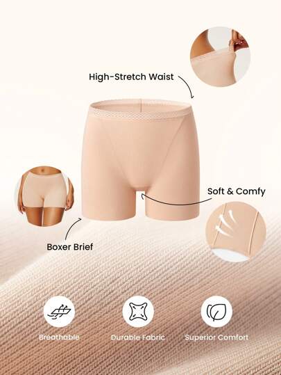 LUVLETTE 2 حزمة من سروال داخلي قصير بخصر عالي من قماش TENCEL™ موديال مع تطريز دانتيل - ملابس داخلية نسائية مريحة وضرورية
